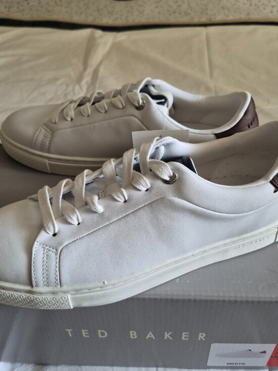 Ted Baker Men\'s Robberto Lace Up White Leather Shoes, Size 8.5, New With Box main image 4
